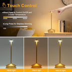 EJQ Cordless Table Lamp,Portable LED Table Light, Rechargeable 6000mAh Battery Operated, 3 Color Stepless Dimming Up Touch Lamp for Restaurant/Bedroom/Bars/Outdoor Party/Camping/Camping Light(Gold) - Image 5