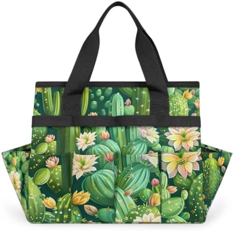 Green Succulent Cactus Garden Tool Bag with Hard Bottom and 10 Pockets by Unknown