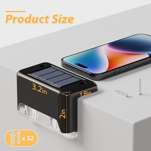 Otdair Solar Deck Lights - 16 Waterproof LED Step Lights for Deck, Stairs, Yard, Patio, and Pathway (Warm White), Black - Image 6