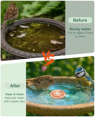 OICEME Bird Bath Purification Disc Pure Copper Outside Birdbath Solar Power Water Backyard Winter Humming Cleaner Solar Power Pedestal Fountain Bowl Metal Warmer Gift Accessories - Image 3
