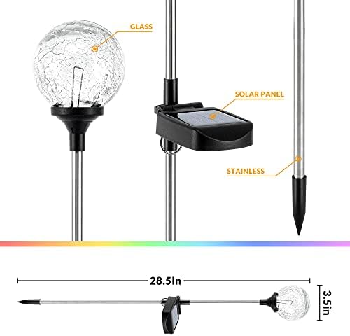 SOLPEX Solar Garden Lights 6 Pack, Solar Lights Outdoor Decorative, Solar Globe Lights Outdoor Waterproof for Yard and Garden, Multi-Color Changing Cracked Glass Ball LED Lights - Image 4