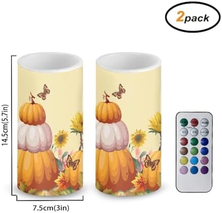Butterfly Sunflower Flameless Candles Pumpkin Battery Operated Candles with Timer Remote LED Pillar Lights for Harvest Day Home Decoration Battery Tealights - Image 2