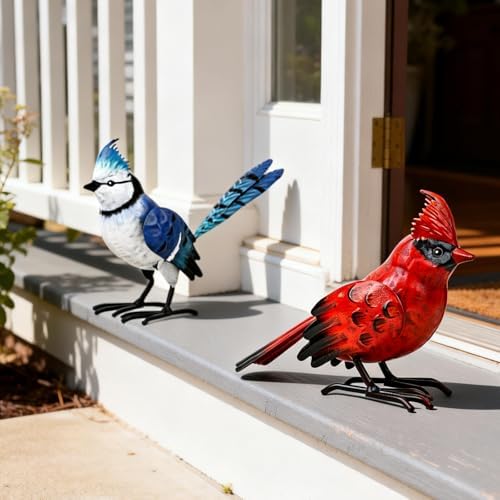 Shorayn Cardinal Decor Garden Statues Metal Bird Yard Art Sculptures,Standing Blue Jay Figurine Outdoor Decoration for Lawn Ornament,Christmas Housewarming Birthday Gifts for Women - Image 6