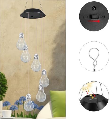 2025 New Colorful Led Solar-Powered Light Bulb Wind Chimes, Mobile Hanging Wind Chime, Outdoor Waterproof Decorative Solar Powered Lights, for Porch Deck Garden Patio Balcony Decor (2 PCS) - Image 5