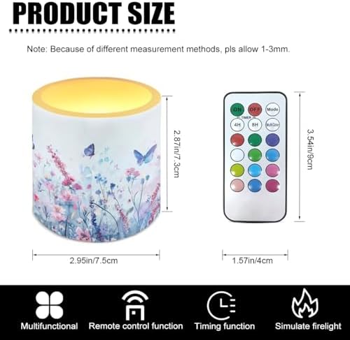 Floral Butterfly Pattern Flameless LED Candle with Remote Color Changing Control 4 PCS Electric Pillar Candle with 4H 8H Timer for Room Fall Wedding Christmas Decorations - Image 7