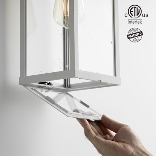 mirrea 18" Classic Outdoor Wall Sconce 1 Light in Matte White Rectangular Metal Frame and Clear Glass Shade Waterproof Porch Light Patio Light Pack of 2 - Image 2