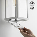 mirrea 18" Classic Outdoor Wall Sconce 1 Light in Matte White Rectangular Metal Frame and Clear Glass Shade Waterproof Porch Light Patio Light Pack of 2 - Image 2