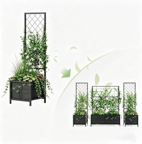 Zhongma 15.75 x 15.75 x 55 in Raised Garden Bed with Trellis,Heavy Duty Plant Box for Climbing Plants with Drainage Hole, Metal Lattice Planter Gardon Box with Inner Fabric Liners. by Zhongma