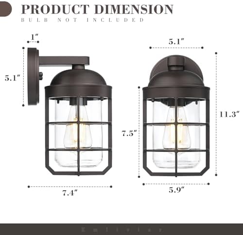 Emliviar Farmhouse Wall Mount Outdoor Lighting, Nautical Exterior Light Fixture Metal with Clear Glass, Outside Light in Oil Rubbed Bronze Finish for Garden & Porch, GE255BL ORB - Image 6