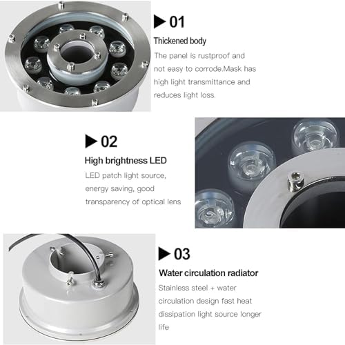 LED Pool Underwater Light, Submersible Ring Fountain Lamp, IP68 Waterproof Stainless Steel Landscape Lights, 12V Low Voltage Middle Hole LED Pond Lights, for Aquarium, Garde (9W(12V),Green) - Image 4