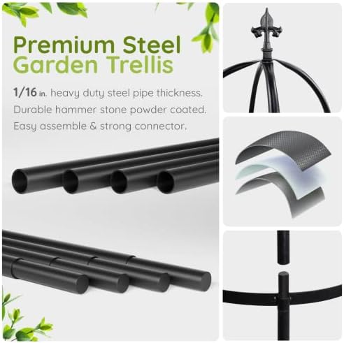 Idzo 100% Metal Obelisk Trellis for Climbing Plants Outdoor 6ft - 72in, Heavy Duty Black Garden Trellis for Climbing Vine with Stone-Look Finish, 1pc - Image 2