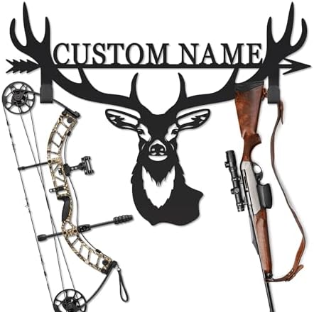 Personalized Deer Hunter Metal Wall Mount & Bow Rack, Custom Deer Hunting Gifts,Outdoor Hunting Decor, Cabin Wall Art, Hunting Room Decor, Lodge Wall Decor, Deer Hunting Accessories by HYTSIGN