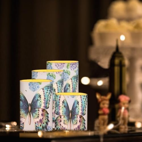 GLENLCWE Boho Butterfl Floral Blossoms Flameless Light Candles with 4H 8H Timer, Battery Operated Candles with 18-Key Remote Flickering Smokeless Pillar Candles-4PCS - Image 2