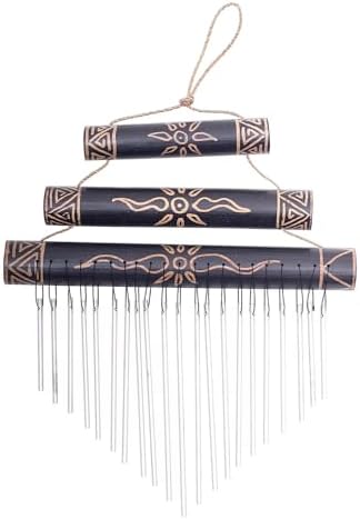 NOVICA Handmade Bamboo Wind Chimes Sun Motif Black from Bali Indonesia Outdoor Living Moon NAT Geo Decor [18.5in L x 11.75in W x 1.2in D] 'Breezy Sound' by Novica