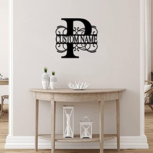 P Custom Name Initial Letter Monogram Metal Sign Decorative Iron Metal Wall Sculpture Cut Out Sign Vintage Metal Business Sign Address Sign Plaque for Dining Room Lodge Workshop Home Decor 18 Inch - Image 4