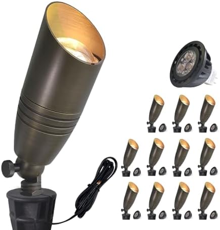 COLOER 12 Pack Brass Landscape Spotlights Outdoor with 5W MR16 Bronze(102B) by COLOER