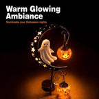 Halloween Solar Garden Stake Light Crescent Moon Cute Ghost - Image 3