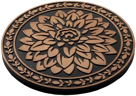 HF by LT Deluxe Rubber Stepping Stone, Dahlia Design, Heavy Duty 13" All-Weather Garden Tile, Black with Brushed Brass Finish, Set of 3 - Image 2