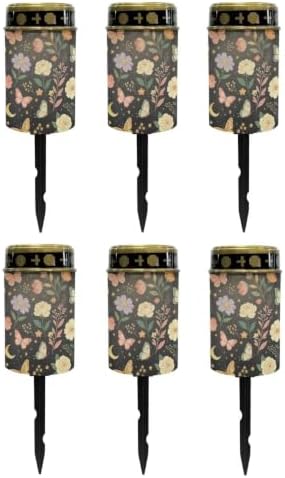 Poceacles Solar Pathway Lights Outdoor Grave Solar Lights Outside Waterproof Cemetery Flameless Candles Outdoor Grave Candle Markers Eternal Decor, Butterfly Floral Print Black, Pack of 6 by Poceacles