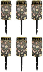 Poceacles Solar Pathway Lights Outdoor Grave Solar Lights Outside Waterproof Cemetery Flameless Candles Outdoor Grave Candle Markers Eternal Decor, Butterfly Floral Print Black, Pack of 6 by Poceacles