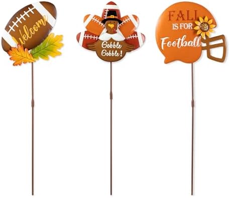 Glitzhome 24" H Set of 3 Thanksgiving Metal Football Turkey Yard Stakes, Fall Metal Football Turkey Outdoor Garden Stakes for Fall Indoor Outdoor Decorations Autumn Farmhouse Walkway Decor by Glitzhome