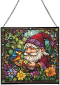 Gnome Making Flower Crowns Stained Glass Suncatcher – Square Hanging Window Panel for Home or Greenhouse – Whimsical Glass Art Gift for Garden Lovers, Christmas, Halloween, Father Days 4xTfjK by Custom