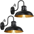 TOBUSA 2-Pack Dusk to Dawn Outdoor Wall Lights, 10’’ Waterproof Farmhouse Gooseneck Outdoor Barn Light, Anti-Rust Vintage Black&Gold Outside Wall Sconce Lights for House Porch Garage by TOBUSA