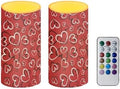 Valentines Day Red Heart Flameless Candles with Remote Battery Operated Candles with Timer Lanterns Waterproof Flameless Pillar Lights for Dining Table Decoration by Merkmak