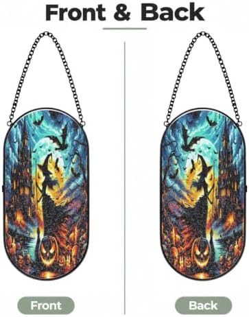 Halloween Witch Haunted Castle Pumpkin Bat Sun Catcher 10.2In - Image 2