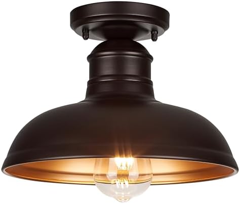 GOLDHILL 10" Semi Flush Mount Ceiling Light, Oil Rubbed Bronze Industrial Barn Shade with Gold Interior, 1-Light Bowl Fixture for Kitchen Island, Hallway and Covered Porch by Goldhill