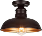 GOLDHILL 10" Semi Flush Mount Ceiling Light, Oil Rubbed Bronze Industrial Barn Shade with Gold Interior, 1-Light Bowl Fixture for Kitchen Island, Hallway and Covered Porch by Goldhill