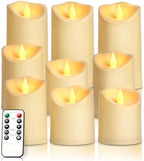 Flameless Candles - LED Fake Remote Control Battery Operated Waterproof Timer Pillar Flickering Plastic LED Outdoor Electric Faux Velas Realistic Home Decor Ivory Candle 4" 5" 6"x3" Set of 9 by Unknown