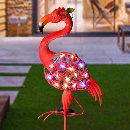 Garden Decor Solar Lights Flamingo Lawn Light, for Yard Outdoor Decorations Ground Inserted Outdoor Waterproof Garden Lamp LED,Patio, Courtyard, Gifts for Mom Grandma (Colorful Light) by YMTengFei
