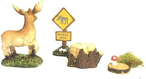 Miniature Moose, Stump, Moose Crossing Sign and Accessories for Fairy Garden, Dollhouse, Terrarium or Miniature Display - Image 2