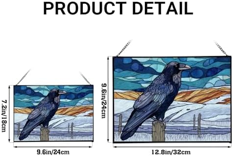 Raven Sitting on Frosted Fencepost Rectangular Stained Glass Suncatcher – Hanging Window Panel with Animal & Nature Scene – Vibrant Glass Art Gift for Wildlife, Fantasy, Nature Lovers U61mJ6 - Image 4