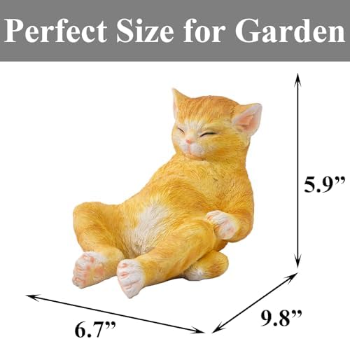 Sleeping Orange Cat Statue Outdoor Garden Decor, Realistic Resin Garden Cat Figurine, Indoor/Outdoor Decor, Heartwarming Memorial Gift for Cat Lovers, Lifelike Feline Sculpture for Patio & Yard - Image 3