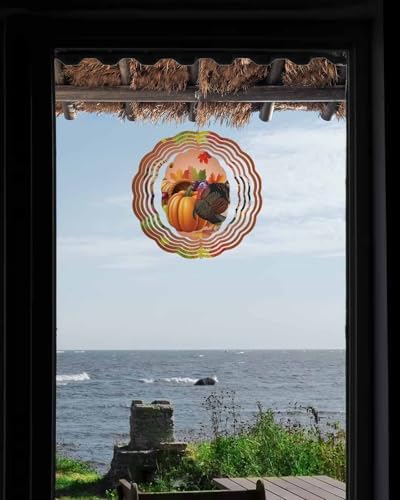Fall Wind Spinners for Yard and Garden Harvest Orange Pumpkin Turkey Wind Spinner Autumn Maple Leaves 3D Metal Stainless Steel Wind Sculptures Outdoor Patio Fall Thanksgiving Hanging Decor 10 Inch - Image 3