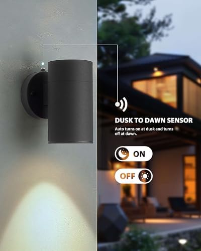 Ken & Ricky Dusk to Dawn Outdoor Wall Sconce Lights,Cylinder,Black,2 PK - Image 2