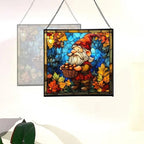 Gnome with Acorn Basket Stained Glass Suncatcher – Square Hanging Window Panel for Home or Greenhouse – Whimsical Glass Art Gift for Garden Lovers, Christmas, Halloween, Father Days XSKOKa - Image 4
