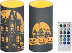 Halloween Flameless Candles with Remote and Timers Battery Operated Candles for Trick or Treat Day Home Party Banquet Decoration, Pumpkin Haunted House Print by Merkmak