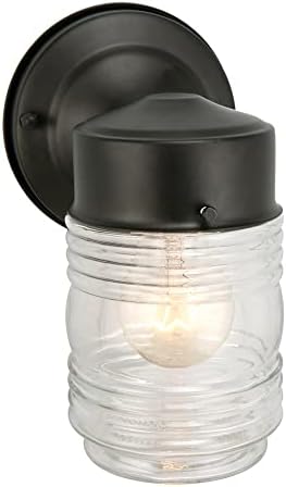Design House Jelly Jar Wall Light, Indoor/Outdoor, Clear Ribbed Glass, Dimmable, Matte Black, Wall Mount Sconce Fixture, 4.5 in W x 7.5in H x 5.25 in D, 502195 (Pack of 2) by DesignHouse