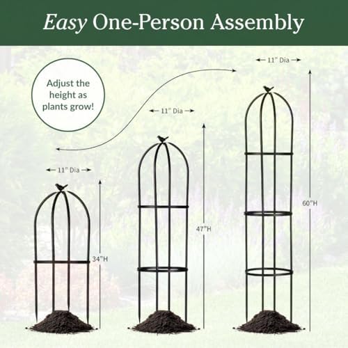 Evergreen Metal Garden Obelisk Trellis for Climbing Plants Outdoor, Indoor Plant Trellis for Potted Plants, Floral Pattern Arch Trellis (Black, 7 ft. Round, Set of 2) - Image 3