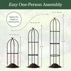 Evergreen Metal Garden Obelisk Trellis for Climbing Plants Outdoor, Indoor Plant Trellis for Potted Plants, Floral Pattern Arch Trellis (Black, 7 ft. Round, Set of 2) - Image 3