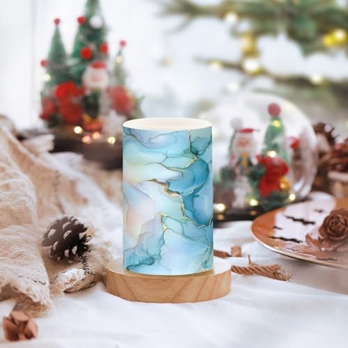 ALAZA Aqua Blue Gold Marble Textures Flameless Candles, LED Pillar Candles with Remote Timer, Battery Operated Candles Set of 2 - Image 2