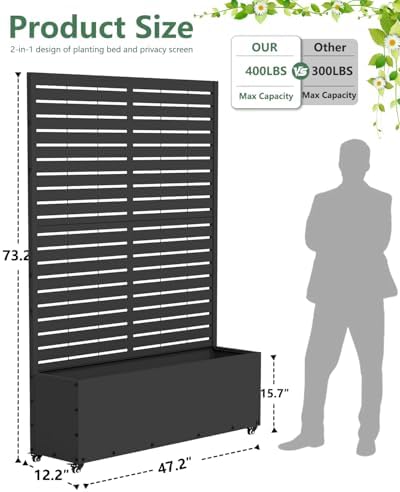 2PCS Metal Planter Box with Trellis,70.9"x47.2"x15.7" Raised Garden Bed with Drainage Holes, Privacy Planters for Outdoor, Garden Bed for Climbing Plants,Vegetables,and Vines, Black-louvered - Image 2