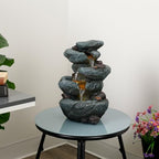 Alpine Corporation TZL418 14" 3 Tier Rock Fountain with LED Lights, Elegant Cascading Water Feature for Tabletop, Indoor Decor, Relaxing Stone Waterfall for Home & Office, Gray - Image 2