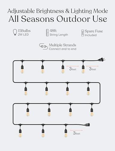 Brightech Ambience Pro - Waterproof LED Outdoor String Lights - 15 Bulbs, Dimmable 2W Vintage Spiral Edison Bulbs - 48 Ft Commercial Grade Patio Lights Cafe Ambience in Your Backyard - Image 3