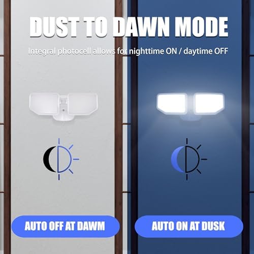38W Flood Lights Outdoor, Integrated LED Security Light Fixture with 2 Adjustable Heads, Adjustable Brightness and Color, Dusk to Dawn Exterior LED Outdoor Light for Garage Yard Porch (White) - Image 2