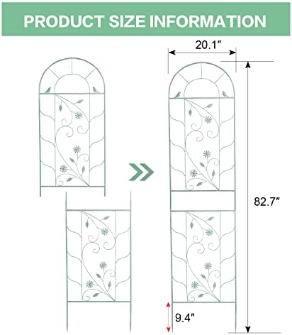 Sungmor Large Metal Garden Trellises for Climbing Plants - 82.5 Inch Tall & 2PC Green Pack - Beautiful Retro Style Metal Fence Trellis - Gardening Vines Plant Support for Flower Rose Climbing - Image 6