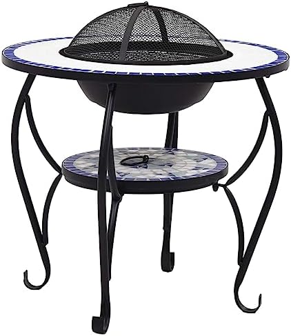vidaXL Mosaic Fire Pit Table Blue and White 26.8" Ceramic by vidaXL